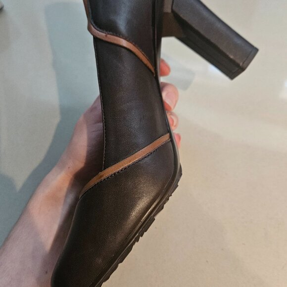 TSUBO Women's Brown Leather 4-inch Pumps with Tan Trim - Picture 8 of 14